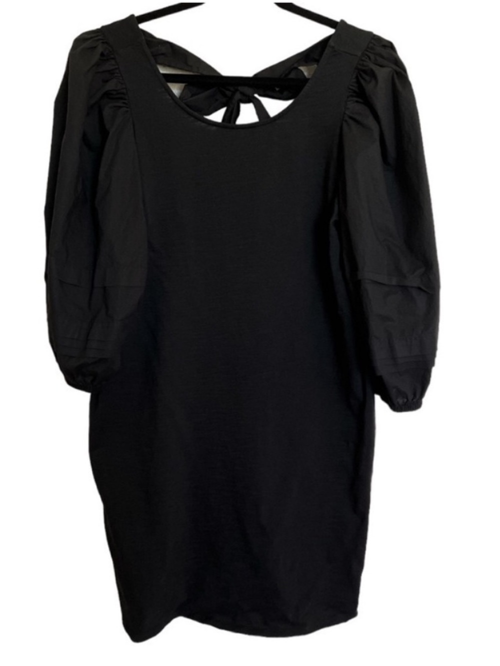 Nation LTD Calissa Black Puff Sleeve Mini Dress Tie Back Size L - Picture 4 of 11